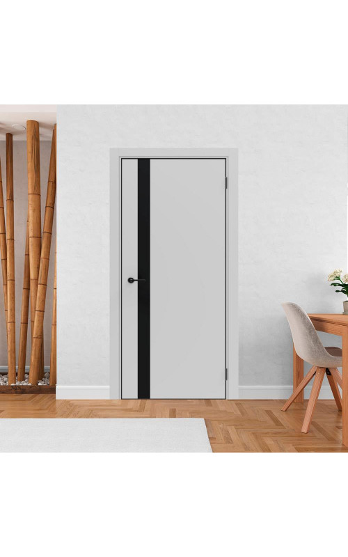 Дверь ДвериПРО ДП-514 Silver Gray глухая кр. матовая черная молдинг Black