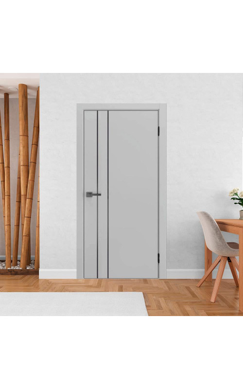 Дверь ДвериПРО ДП-58 Silver Gray глухая кр. матовая черная молдинг Black